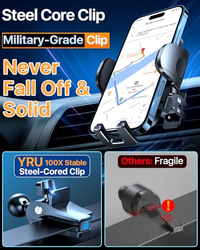 Image of YRU [True Upgrade for Safety] Car Phone Holder Mount [Patent & Military-Grade] Dashboard Cell Phone Holder for Car Vent Windshield Phone Stand for iPhone 17 16 15 14 13 Pro Max Truck Samsung, Purple