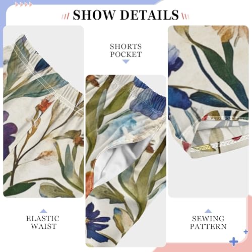 Boys' Pants Colorful Boho Wildflower Watercolor Long Bottoms Jogger Pants Elastic Waist Trousers with Pockets S-XL4