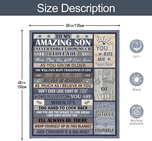 Basiole Son Gifts From Mom Blanket, Gifts For Son, Best Gifts For Grown Son, Mom To Son Gifts, To My Amazing Son - Back To School/Birthday/Graduation Gift Ideas For Son From Dad Throw Blankets 60"X50" #TOP4