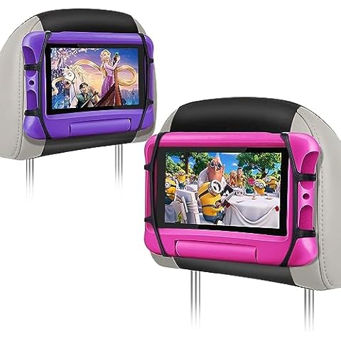 BIGASUO 2 Pack Car Headrest Mount Holder for Kids Tablet Holder for Car Backseat Anti-Slip Strap Holding Net Adjustable Angle Seat Mount Fits All 7 to 12.9 Inch Tablets Cover