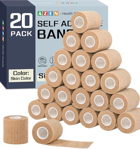 AZEN 20 Pack Self Adhesive Bandage Wrap, Elastic Cohesive Bandage Wrap, Skin Color Athletic Tape, Vet Wrap, Ankle Tape