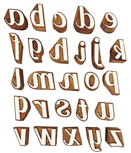 Bloc d'impression textile lettres A-Z en bois sculpté à la main