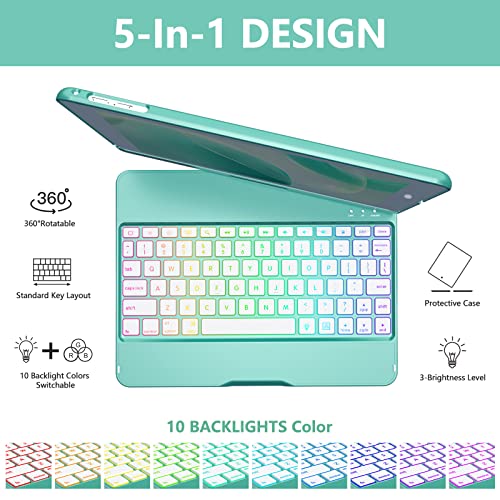 Mmk Keyboard Case Compatible For Ipad 9.7 Inch 2018 6Th Gen, Detachable Wireless Bluetooth Keyboard Compatible With Ipad 2017 (5Th Gen)- Air 2/ Air Case, Magnetic Auto Sleep/Wake (Lake Blue) #TOP2