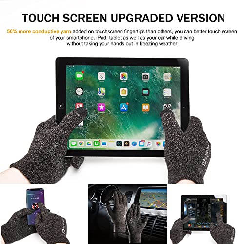 Trendoux Winter Gloves, Knit Touch Screen Glove Men Women Texting Smartphone Driving - Anti-Slip - Elastic Cuff - Thermal Soft Lining - Hands Warm In Cold Weather - Gray - M #TOP1