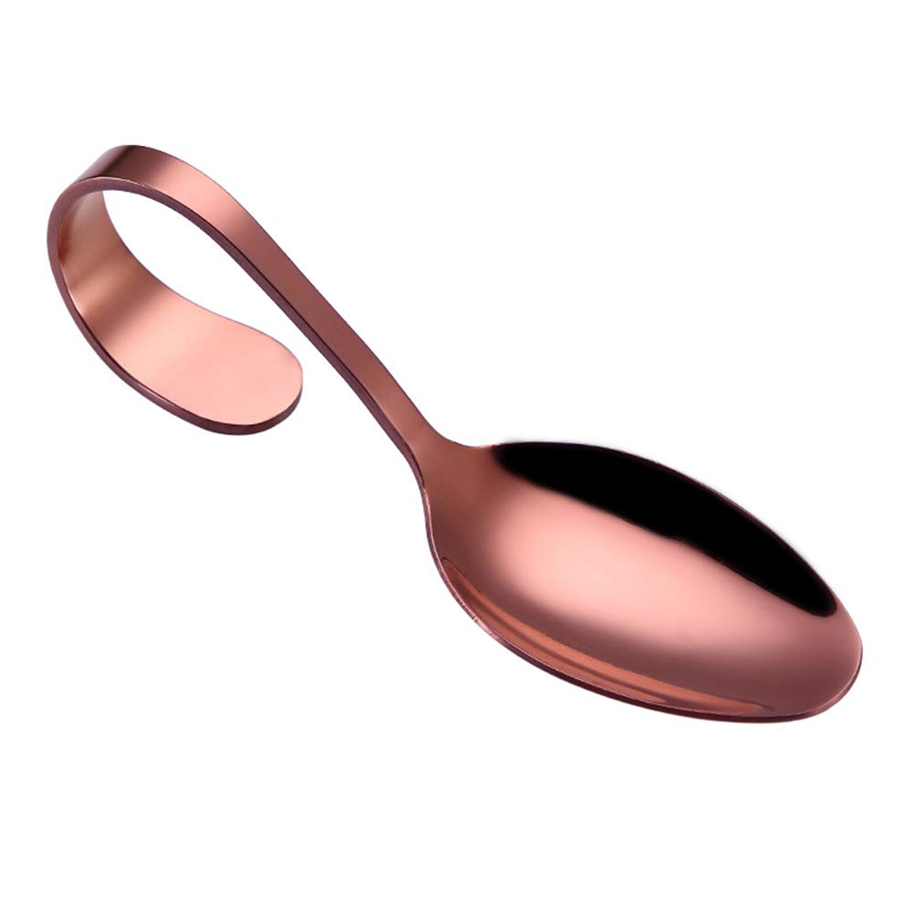 FABSELLER Stainless Steel Spoon Curved Handle Golden Tableware for Hotel Buffet Kitchen (Rose Gold)