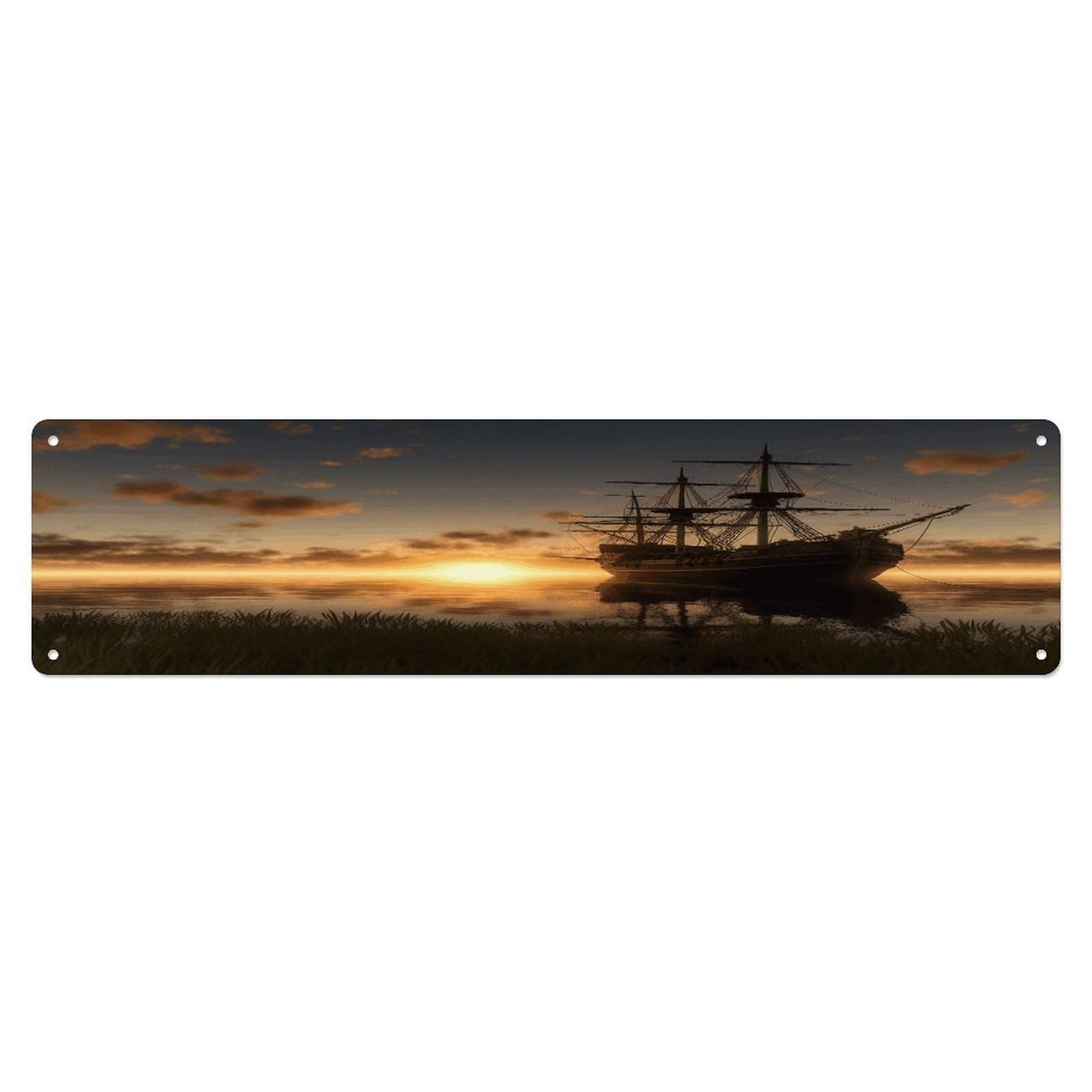 Adfgyerh Style Ship In The Lake Sunset Wall Decor Aluminum Waterproof. Plaque, Practical Gift,Sign 15.7X3.9 Inch Poster,For Home, Office, Business, Garage– Indoor/Outdoor