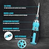 DURATECH Zestaw wkrętaków zapadkowych 12 w 1 z mechanizmem szybkiego ładowania, wszystko w jednym, z bitami Premium S2 (Phillips/Slotted/Torx)