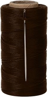 Tenn Well 328Yards 150D 1MM Waxed Thread, Flat Sewing Wax Sail Kit with Needles for Leather DIY Project(Brown)