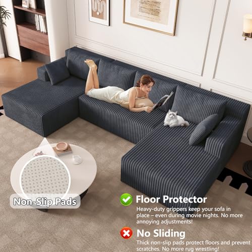 Image of 124 inch Modular Sectional Sleeper Sofa, Boneless Cloud Couch for Living Room, U Shaped 3 Seat Sofa with Deep Seat, Free Combination, Couch in a Box, No Assembly Required (Dark Grey)
