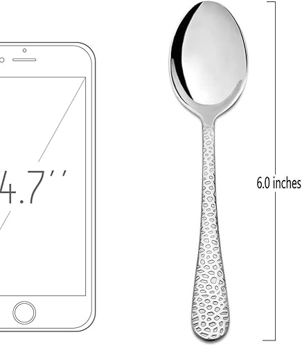 Miniatura 2 de HaWare - Juego de 12 cucharas para niños pequeños, utensilios de acero inoxidable para preescolar, juego de cubiertos pequeños con patrón martillado