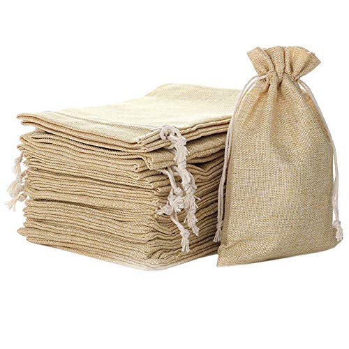 CTRLZS 25 Pcs 5.9 inch X 8 inch Natural Linen Burlap Bags with Jute Drawstring for Gift Bags Wedding Party Favors Jewelry Pouch, Snack Sacks and DIY Craft Arts Projects