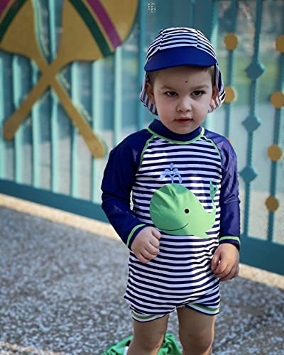 Uideazone Swimsuit For Little Boys Long Sleeve One Piece Bathing Suit Sun Protection Zipper Swimwear With Sun Hat thumb #4