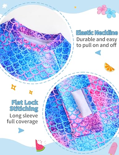 Image of TENVDA Girls Swimsuit Long Sleeve Rash Guard Sets UPF 50+ Two Piece Bathing Suits Size 3-12 Years