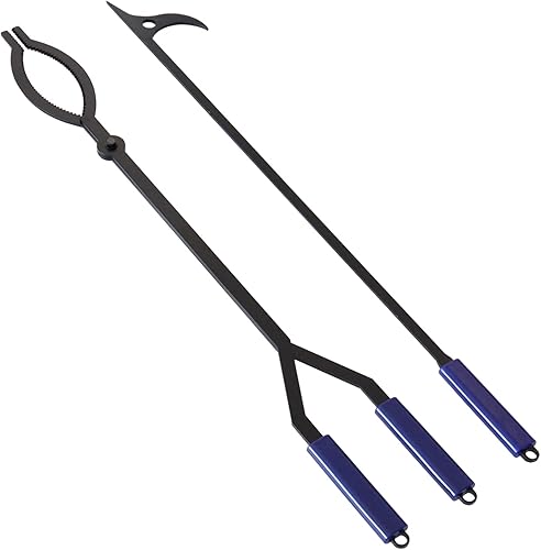 Pinzas para troncos de fuego de 40 pulgadas, juego de póquer de leña y póquer de fuego, herramienta grande para fogata al aire libre e interior,