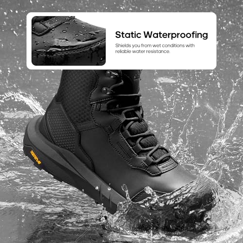 NORTIV 8 Men's Waterproof Tactical Work Winter Boots Cushion Sole Lightweight Leather Non-Slip Combat Boots with Arch Support for Military Motorcycle Hiking HydroRange,Size 11,Black,NMUMMT2502