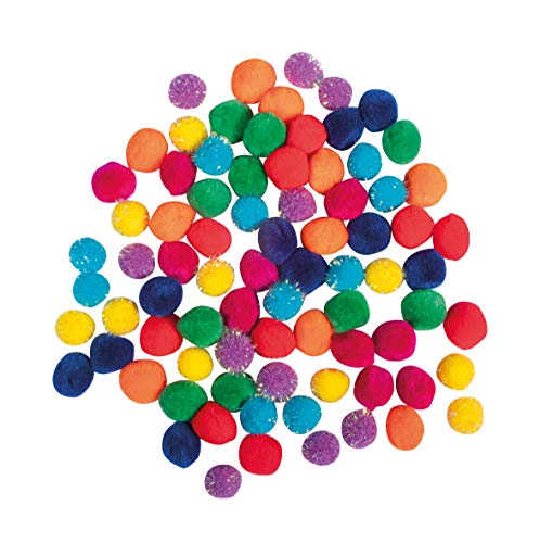 Rayher 75443990 Assortiment de pompons, multicolore, 80 pces, Ø15mm, arts créatifs, animaux, porte-clefs, suspensions, décorations, Arc en Ciel
