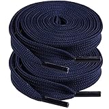 Booyckiy [2 Pairs Flat Shoelaces for Sneakers, 2/5" Wide Shoe Laces Navy Blue 48 inch(122cm)