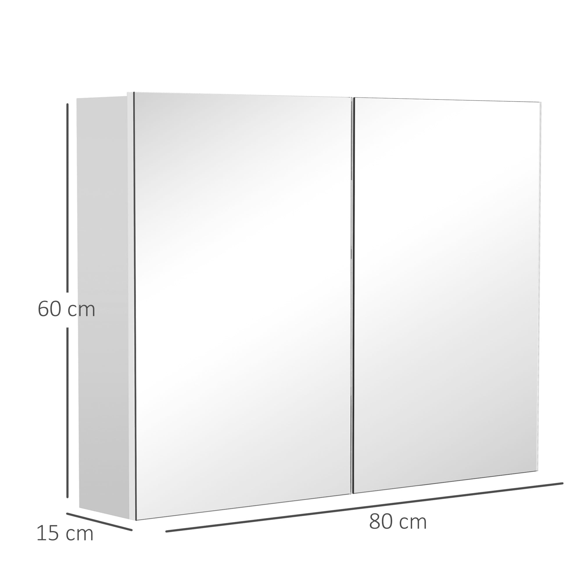 HOMCOM Armoire Murale Salle de Bain avec Miroir, 80 x 15 x 60 cm, Meuble Salle de Bain, Armoire de Toilette avec Double Portes et étagères réglables, Blanc