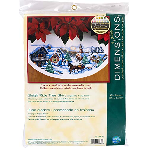 Dimensions Counted Cross Stitch Tree Skirt Kit, Sleigh Ride, 11 Count White Aida, 45" D