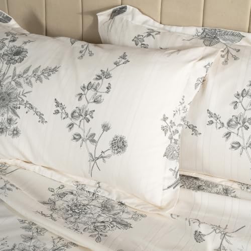 Image of Home Elegance from House of Mytrident | Linen Feel Bed Sheet for Double Bed King Size with Two Pillow Covers | Ultrasoft | Floral 274cm x 250cm | myTrident - Ethereal Grey