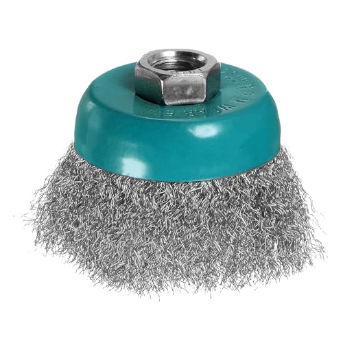 Image of Wire Cup Brush for Rotary Tool - [3 Inch] Coarse Crimped for Paint Stripping Cleaning Rust Light Duty Conditioning, 5 /8 Inch-11 Threaded Arbor, Cyan
