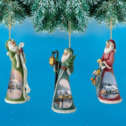 Thomas Kinkade Old World Charm Elongated Victorian Santa Ornaments Set of 3