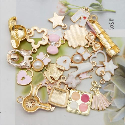 Breloques en émail rose pour création de bijoux et colliers DIY