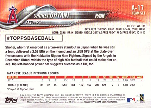 2018 Topps Angels Team Baseball #A-17 Shohei Ohtani Rookie Card