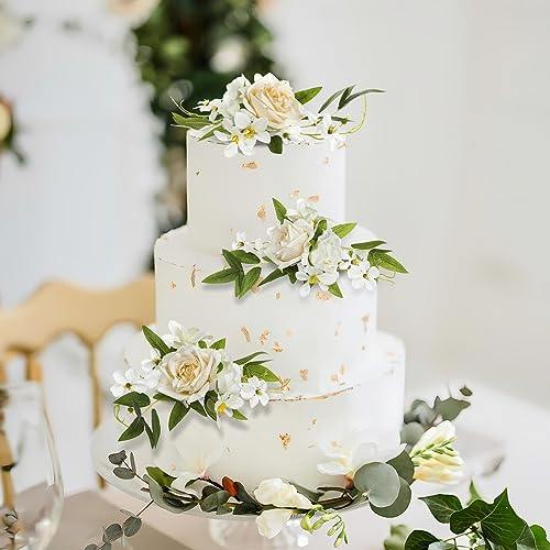 RAYNAG 3 Pieces Wedding Flower Cake Topper Wedding Cake Decorations Engagement Cake Topper Artificial Rose Cake Decorations Birthday Cake Flower for Baby Shower Engagement Anniversary Party Supplies