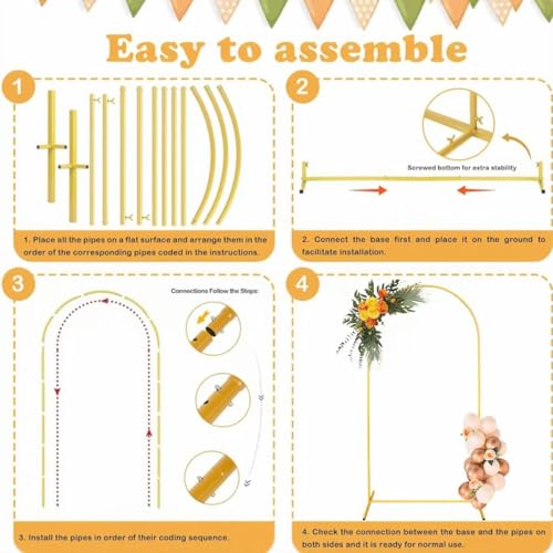 DDMY Arch Backdrop Stand, Gold Metal Balloon Arch Stand 6FT for Wedding Ceremony Birthday Party Baby Shower Graduation Ceremony Photo Backdrop Other Occasions Decoration - Image 4