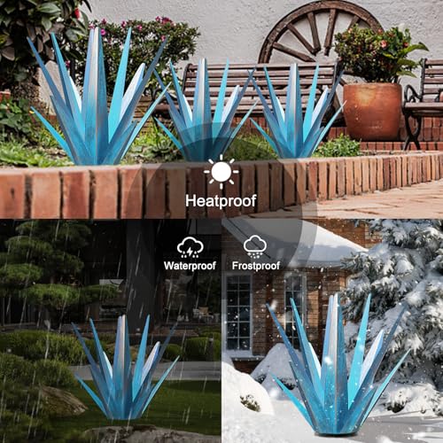 Image of TOMBABY Enlarge Metal Plants Tequila Rustic Sculpture, Outdoor Patio Yard, Home Decor Hand Painted Agave Garden Statue, Outdoor Lawn Ornaments Yard Stakes for Mom Gift (1 Big&Large Blue)