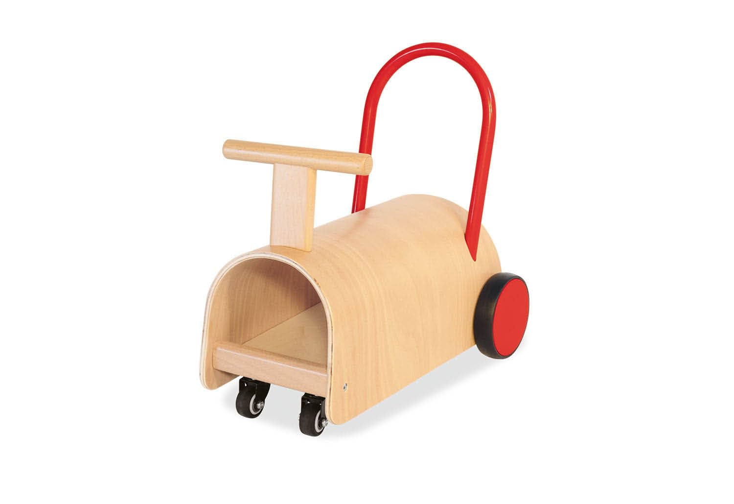 PINOLINO Enzo Kinder Lauflernwagen und Rutschauto, Holz, Natur/Rot, für Kleinkinder ab 1 Jahr