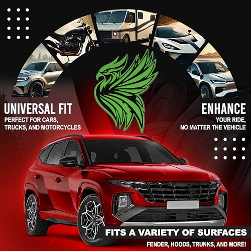 Image of Phoenix Emblem 3D Bird Badge, Custom Car Decal Sticker - Durable Exterior Trunk, Hood, Fender for Car, Truck, SUV (Set of 2) (Green)