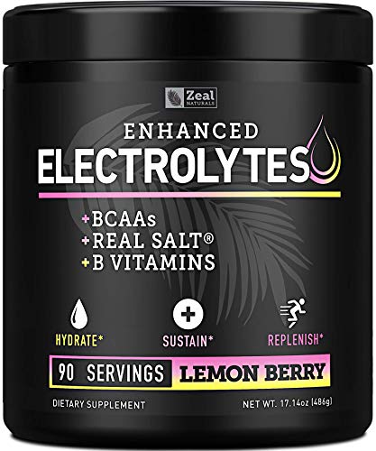 Electrolyte Powder w Real Salt +BCAAs +B-Vitamins (90 Servings | Lemon Berry) Sugar