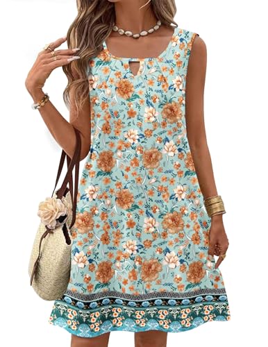 Image of Zeagoo Womens Casual Summer Dresses 2025 Boho Sleeveless Sundresses with Pockets Pleated Beach Floral T Shirt Dresses
