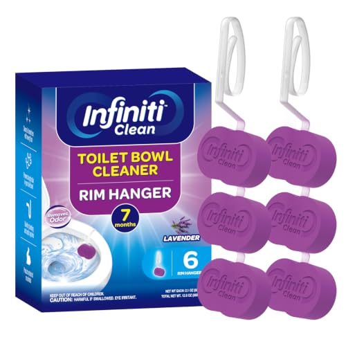Infiniti Clean Toilet Bowl Cleaner Rim Hanger 6 Count Automatic Bowl Toilet Cleaner Cleans and Freshens Toilet Bowl 7 Month (Lavender)