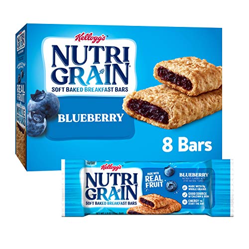 Kellogg's Nutri-Grain, Soft Baked Breakfast Bars, Blueberry, Made with Whole Grain, 10.4oz Box (8 Count)