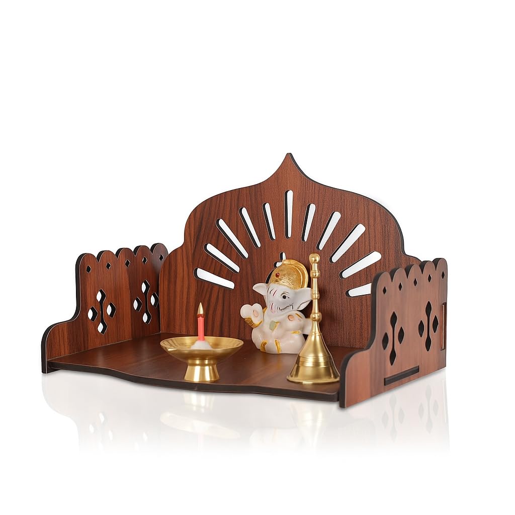 Fliptic Small Beautiful Wooden Puja Temple for Home & Office | Wall Mount and Table Top | Pooja Mandir Stand Temple for Office and Home |