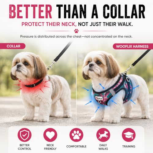 Image of Wooflix Reflective No Pull Dog Harness with Leash for Puppies, Small & Medium Breed Dogs, Adjustable Soft Breathable Padded Mesh Pet Harness Vest, Cherry | Extra Large (7 kg - 10 kg Dogs & Cats)