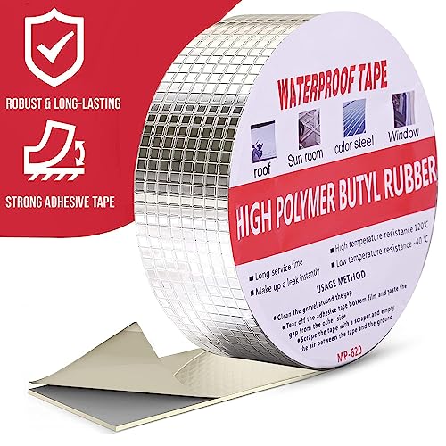 Image of Waterproof Roof Leak Repair Tape, Heavy Duty Aluminium Foil Butyl Seal Tape, Self Adhesive Leakage Solution for Water Tank, Pipe, Terrace, Wall Crack, Window Gap & Roof Sealing(FOIL TAPE)