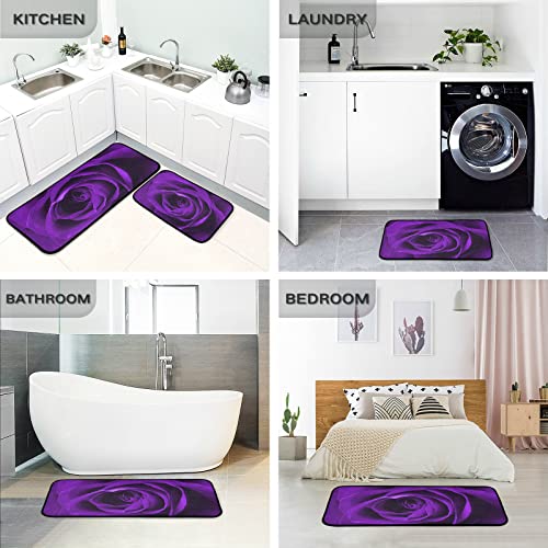 Cataku Valentine's Day Purple Rose Kitchen Rugs Sets Of 2 Non Slip Kitchen Mat Polyester Area Rugs Set Floor Mats Washable Carpet Mat Comfort Standing Mat For Kitchen Laundry Sink Office #TOP4