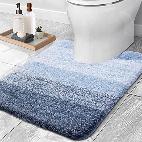 smiry Microfiber U-Shape Toilet Mat, Non-Slip Shaggy Soft Pedestal Mat for Bathroom Water Absorbent bath mat, 50 x 60 cm, Blue