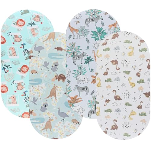 Image of Onacosht Bassinet Sheets for Baby Boy and Girl, Stretchy Breathable Fitted Sheet Universal for Bassinet Cradle Hourglass Oval Rectangle Pad /Mattress, 4 Pack Woodland Animal Printing