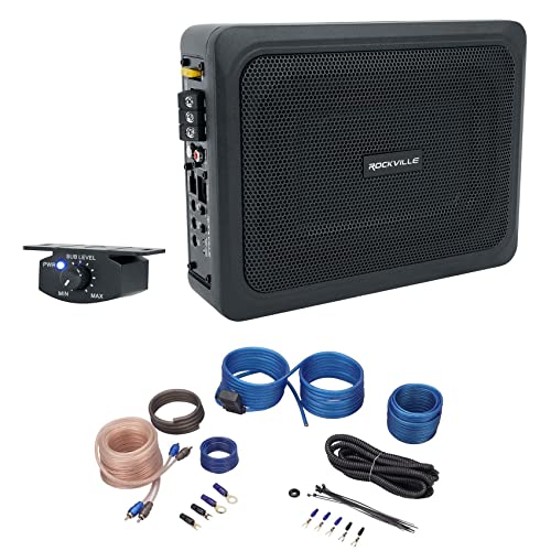 Rockville RW68CA Bundle: 400W 6x8 Slim Under-Seat Active Powered Car/Truck Subwoofer, RWK10 10 Gauge Amp Installation Kit, 2-Items