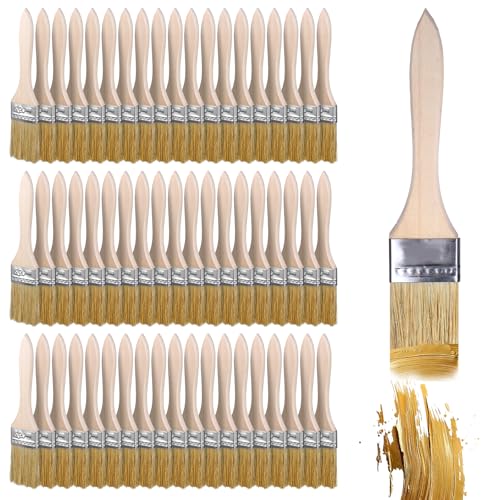 cobee 100Pcs Chip Brushes 1 Inch Natural Bristle Paint Brushes Wooden Handle for Stains Varnishes Acrylic Wood Crafts Home Projects