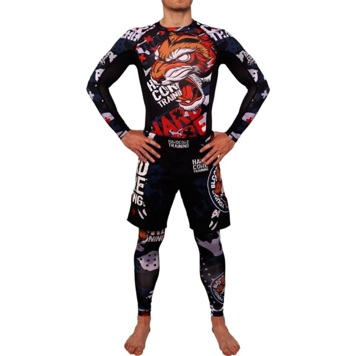 Hardcore Training Rash Guard Mężczyźni Kompresja Koszulka Długi Rękaw BJJ MMA No-Gi Obcisła Grappling Boks (DE/NL/SE/PL, Alfa, 5XL, Regularny, Regularny, Black/Orange/Red)