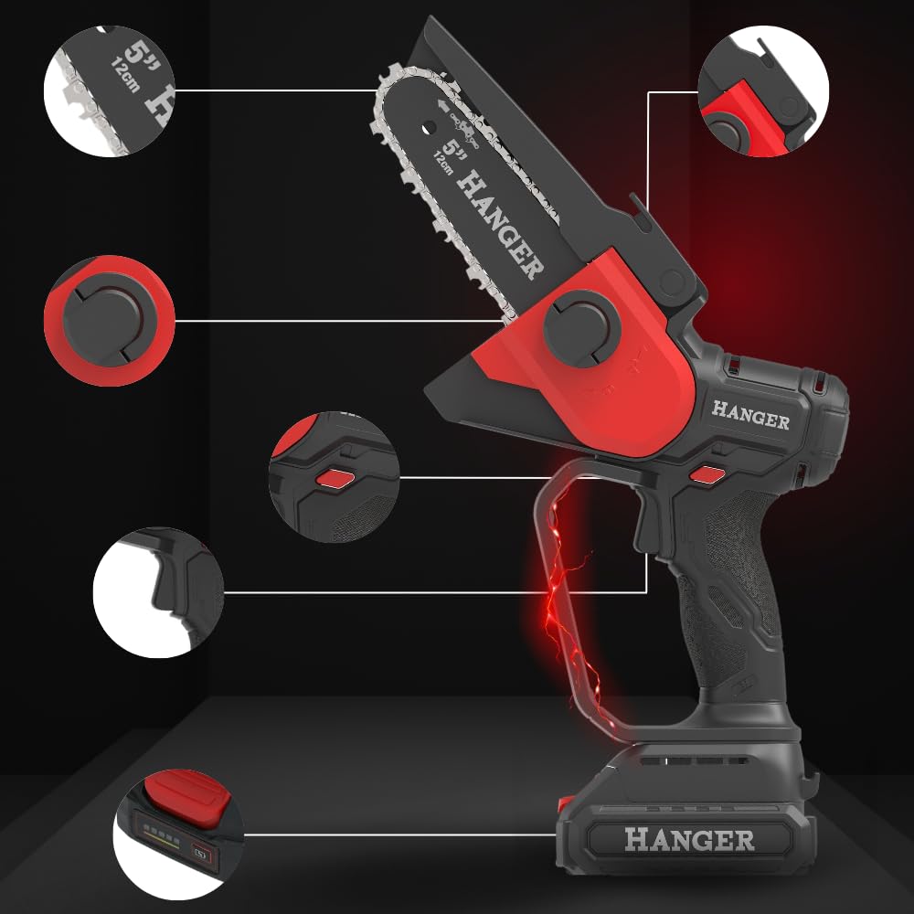 Scie d'élagage sans fil 18V avec batterie 2Ah et chargeur – Guide 12 cm – Scie élagueuse compacte, légère et puissante