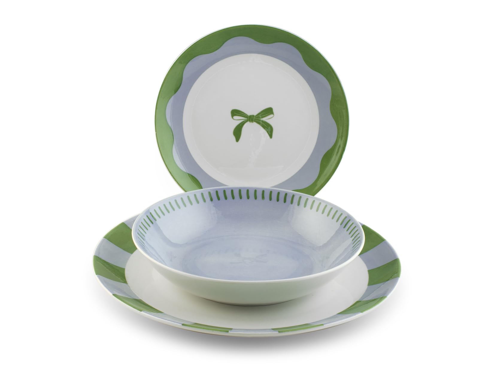H&H Servizio Tavola Minty in Porcellana Decorata 18 Pezzi – 6 Piatti Piani 27 cm, 6 Piatti Fondi 20 cm, 6 Piatti Frutta 19 cm – Idoneo Lavastoviglie e Microonde