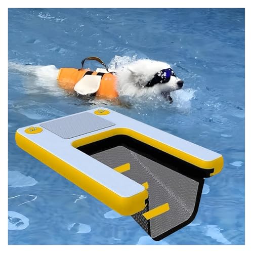 MZZKFC Inflatable Extra Large Dog Water Ramp, Reusable Dog Ramp for Swimming Pool 2 3 4 Pack, Portable Dog Raft for Swimming Pets Up to 105kg, Black Blue Green Red Yellow(Yellow)