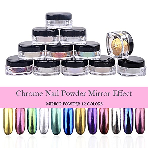 PrettyDiva 12pcs/set Mirror Nail Powder Chrome Nail Pigment Shining Metallic Nails